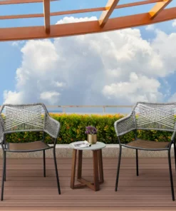 TeamsonUS Teamson Home Outdoor 3-Piece Stackable Patio Set With Two Rope Eucalyptus Chairs And Bistro Table Set, Gray