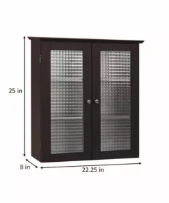 TeamsonUS Teamson Home Chesterfield Removable Wooden Wall Cabinet With 2 Waffle Glass Doors, Espresso