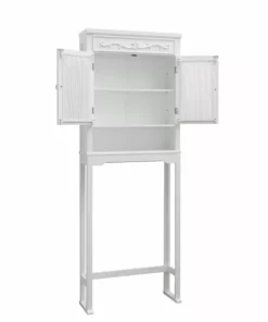 TeamsonUS Teamson Home Lisbon Over The Toilet Space Saver Bathroom Storage Cabinet With Curtained Doors Adjustable Shelves