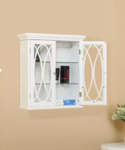 TeamsonUS Teamson Home Florence 2 Door Wooden Wall Cabinet With Adjustable Shelves, White