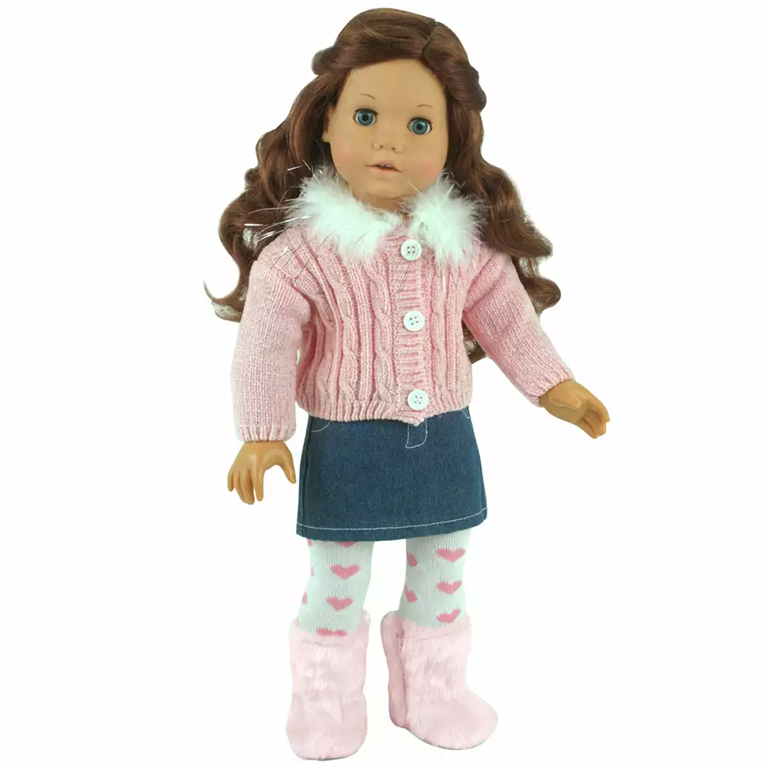 TeamsonUS Sophia's 3 Piece Feather Trim Sweater Outfit Set For 18'' Dolls, Pink 3 TeamsonUS Sophia's 3 Piece Feather Trim Sweater Outfit Set For 18'' Dolls, Pink