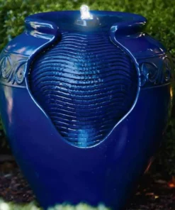 TeamsonUS Teamson Home Outdoor Glazed Pot Floor Fountain With LED Lights, Royal Blue