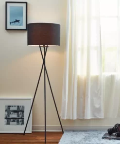 TeamsonUS Teamson Home Cara 62" Modern Metal Tripod Floor Lamp With Drum Shade, Black