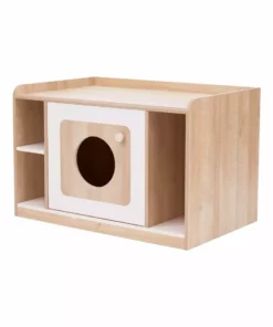 TeamsonUS Teamson Pets Daisy Mixed Wood Cat Litter Box Enclosure Storage Bench, Tan New