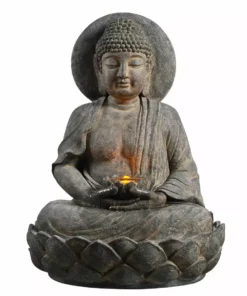 TeamsonUS Teamson Home Buddha Outdoor Waterfall Fountain With LED Lights, Gray