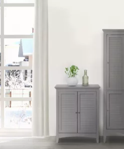 TeamsonUS Teamson Home Glancy Wooden Linen Tower Cabinet With Storage, Gray