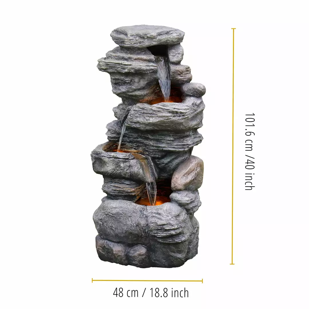 TeamsonUS New Teamson Home Indoor/Outdoor 4-Tier Stacked Stone-Look Tall Waterfall Fountain With LED Lights 6 TeamsonUS New Teamson Home Indoor/Outdoor 4-Tier Stacked Stone-Look Tall Waterfall Fountain With LED Lights