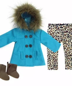 TeamsonUS Sophia's 3 Piece Winter Set Includes Fur Trimmed Pea Coat, Animal Print Leggings And Boots For 18" Dolls, Turquoise/Brown 10 TeamsonUS Sophia's 3 Piece Winter Set Includes Fur Trimmed Pea Coat, Animal Print Leggings And Boots For 18