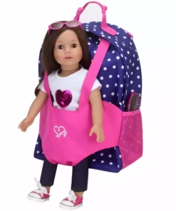 TeamsonUS Sophia's Polka Dot Backpack Carrier To Fit 15'' & 18'' Dolls, Navy