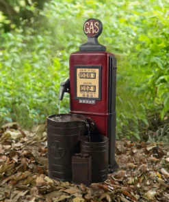 TeamsonUS Teamson Home Outdoor Vintage Gas Station Waterfall Fountain With Pump