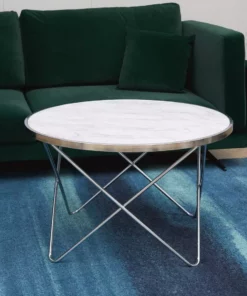 TeamsonUS Teamson Home Margo Small Round Faux White Carrara Marble Coffee Table, White 11 TeamsonUS Teamson Home Margo Small Round Faux White Carrara Marble Coffee Table, White