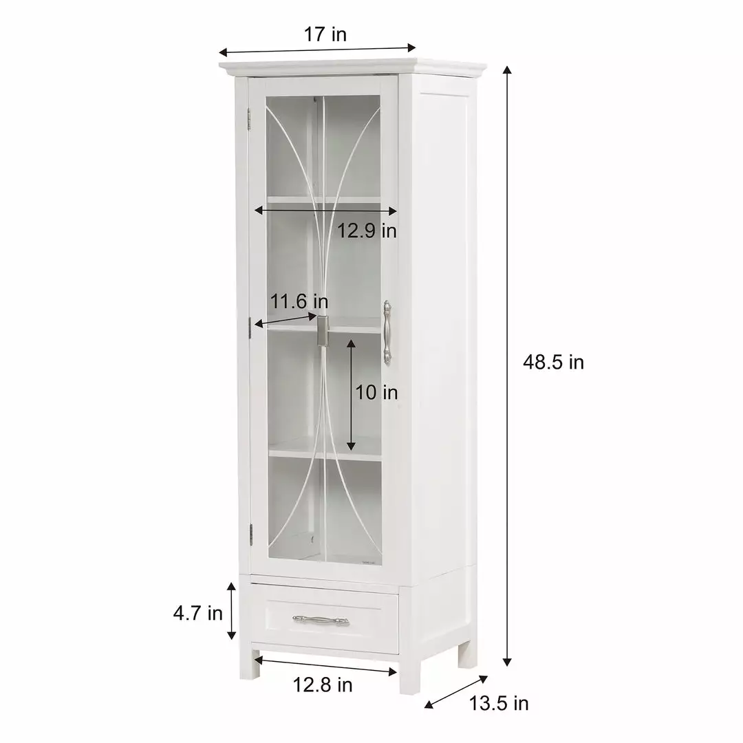 TeamsonUS Teamson Home Delaney Free Standing Tall Slim Linen Storage Cabinet Tower With Glass Panel Door 7 TeamsonUS Teamson Home Delaney Free Standing Tall Slim Linen Storage Cabinet Tower With Glass Panel Door