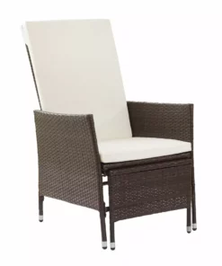 TeamsonUS Teamson Home Outdoor Rattan Patio Lounge Chair With Pull-Out Ottoman And Cushions, Brown/White