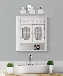 TeamsonUS Teamson Home Lisbon Removable Wooden Wall Cabinet With Drapery-Lined Doors, White 19 TeamsonUS Teamson Home Lisbon Removable Wooden Wall Cabinet With Drapery-Lined Doors, White