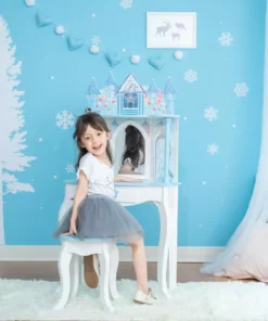 TeamsonUS Fantasy Fields Kids Dreamland Castle Vanity Set With Chair And Accessories, White/Blue