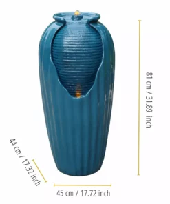 TeamsonUS Teamson Home Indoor/Outdoor Contemporary Glazed Contoured Vase Water Fountain With LED Lights, Blue 17 TeamsonUS Teamson Home Indoor/Outdoor Contemporary Glazed Contoured Vase Water Fountain With LED Lights, Blue