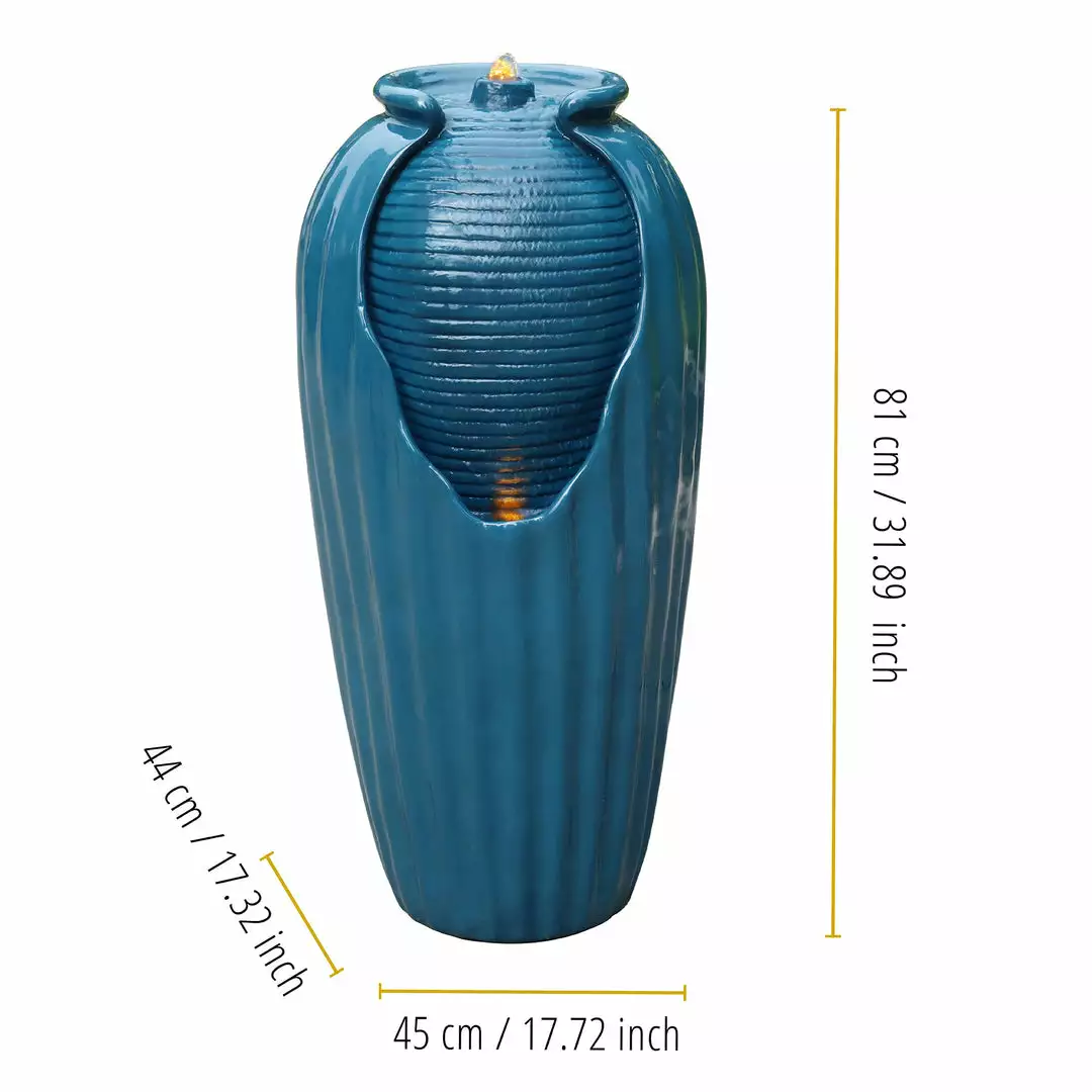 TeamsonUS Teamson Home Indoor/Outdoor Contemporary Glazed Contoured Vase Water Fountain With LED Lights, Blue 6 TeamsonUS Teamson Home Indoor/Outdoor Contemporary Glazed Contoured Vase Water Fountain With LED Lights, Blue