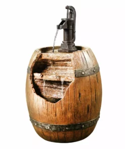 TeamsonUS Teamson Home Vintage Pump & Barrel Outdoor Waterfall Fountain, Brown