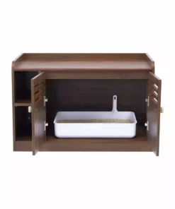 TeamsonUS Teamson Pets Robin Vented Wooden Cat Litter Box Enclosure Storage Bench, Mocha