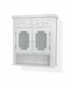 TeamsonUS Teamson Home Lisbon Removable Wooden Wall Cabinet With Drapery-Lined Doors, White