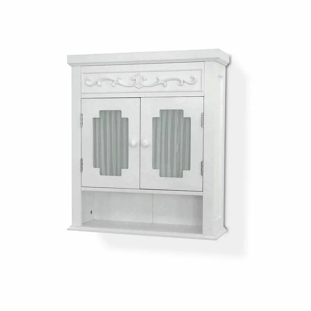 TeamsonUS Teamson Home Lisbon Removable Wooden Wall Cabinet With Drapery-Lined Doors, White 3 TeamsonUS Teamson Home Lisbon Removable Wooden Wall Cabinet With Drapery-Lined Doors, White