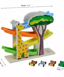 TeamsonUS Teamson Kids Preschool Play Lab Wooden Safari Ramp Racer With Animal Print Cars, Multicolor