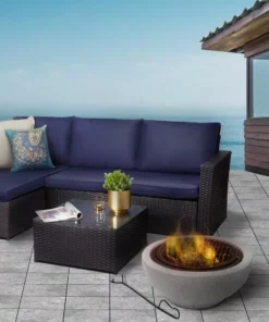 TeamsonUS Teamson Home Outdoor 24" Wood Burning Fire Pit With Grill Grate And Faux Concrete Base, Gray New