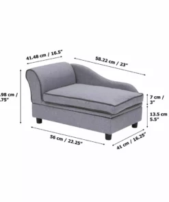 TeamsonUS Teamson Pets Chaise Lounge Dog Bed With Storage For Cats And Small Dogs, Gray