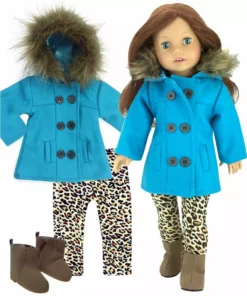 TeamsonUS Sophia's 3 Piece Winter Set Includes Fur Trimmed Pea Coat, Animal Print Leggings And Boots For 18" Dolls, Turquoise/Brown 9 TeamsonUS Sophia's 3 Piece Winter Set Includes Fur Trimmed Pea Coat, Animal Print Leggings And Boots For 18