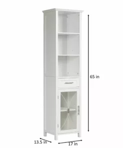 TeamsonUS Teamson Home Delaney Multi Functional Tall Free Standing Linen Storage Tower With Single Drawer