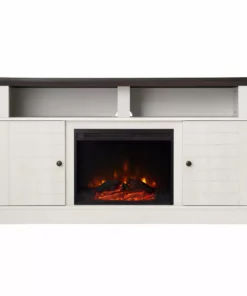 TeamsonUS Teamson Home Eliana 60" TV Console Stand With Electric Fireplace, Dark Oak/White 12 TeamsonUS Teamson Home Eliana 60