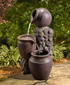 TeamsonUS Teamson Home Outdoor Cascading Stacked Pot Waterfall Fountain, Gray
