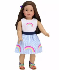 TeamsonUS Kids Sophia's Rainbow Shirt And Striped Skirt For 18" Dolls, Multicolor