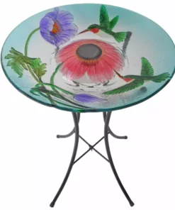 TeamsonUS Teamson Home 18" Hummingbird Glass Solar Bird Bath