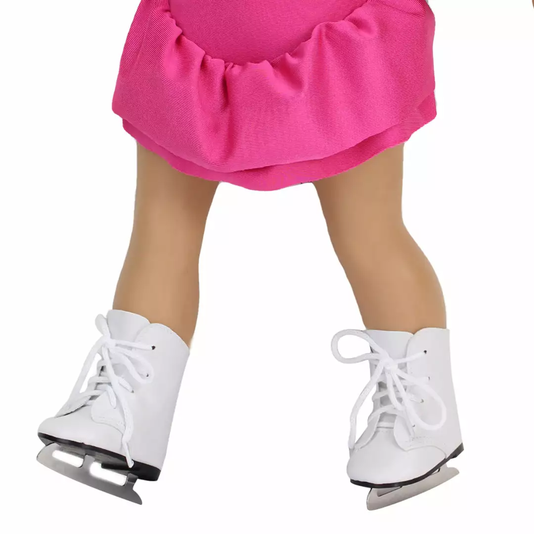 TeamsonUS Sophia's Faux Leather Ice Skates With Ties For 18" Dolls, White Kids 6 TeamsonUS Sophia's Faux Leather Ice Skates With Ties For 18" Dolls, White Kids