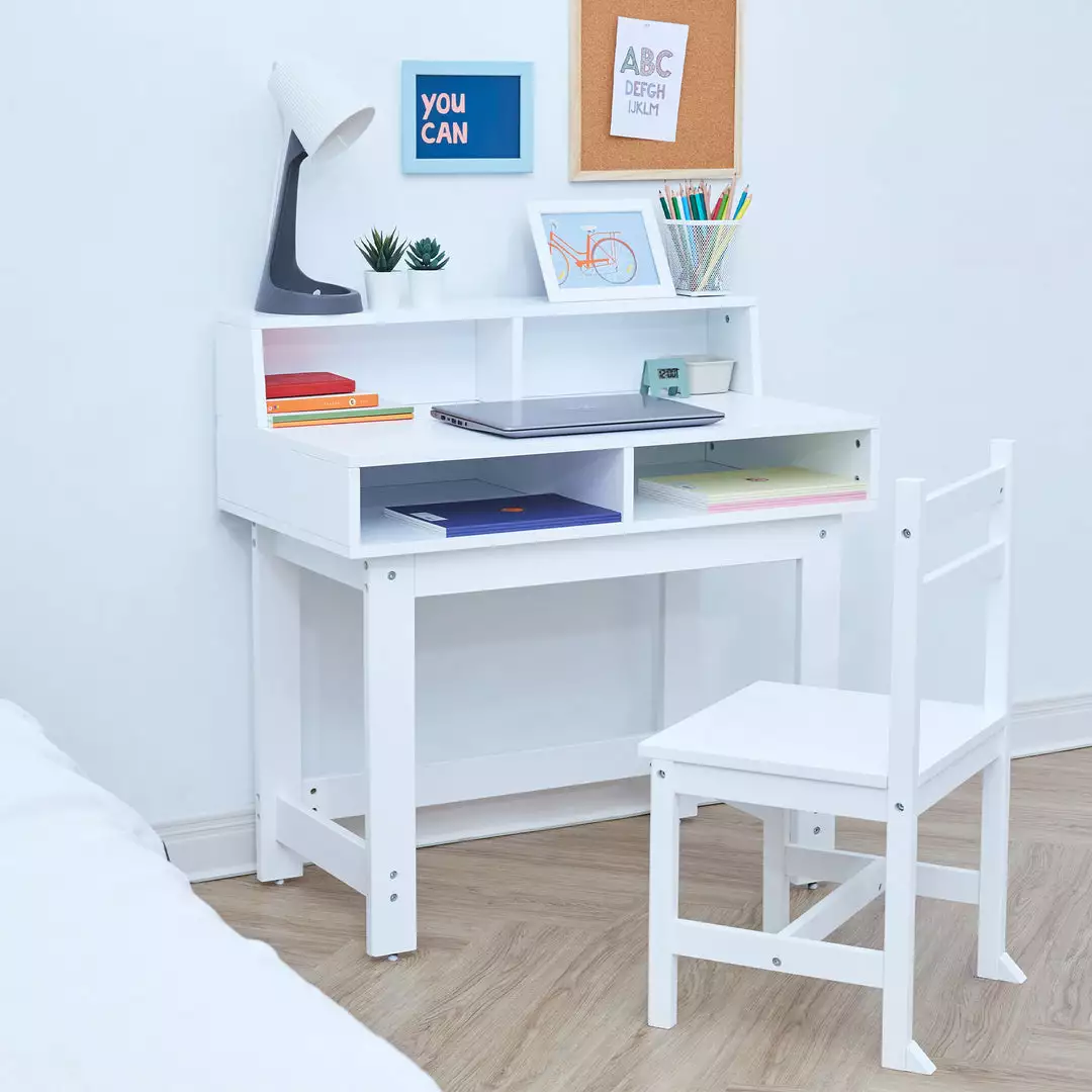 TeamsonUS New Fantasy Fields Wooden Play Writing Desk With Storage And Chair Set, White 3 TeamsonUS New Fantasy Fields Wooden Play Writing Desk With Storage And Chair Set, White