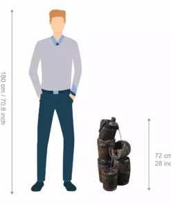 TeamsonUS Teamson Home Outdoor Vintage 3-Tier Cascading Barrel Waterfall Fountain, Brown