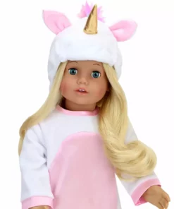 TeamsonUS Kids Sophia's Unicorn Costume And Hat With Rainbow Hair For 18" Dolls, White