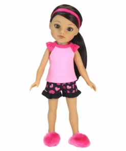 TeamsonUS Sophia's Pajama Set With Slippers For 14.5" Dolls, Pink/Black Kids 8 TeamsonUS Sophia's Pajama Set With Slippers For 14.5