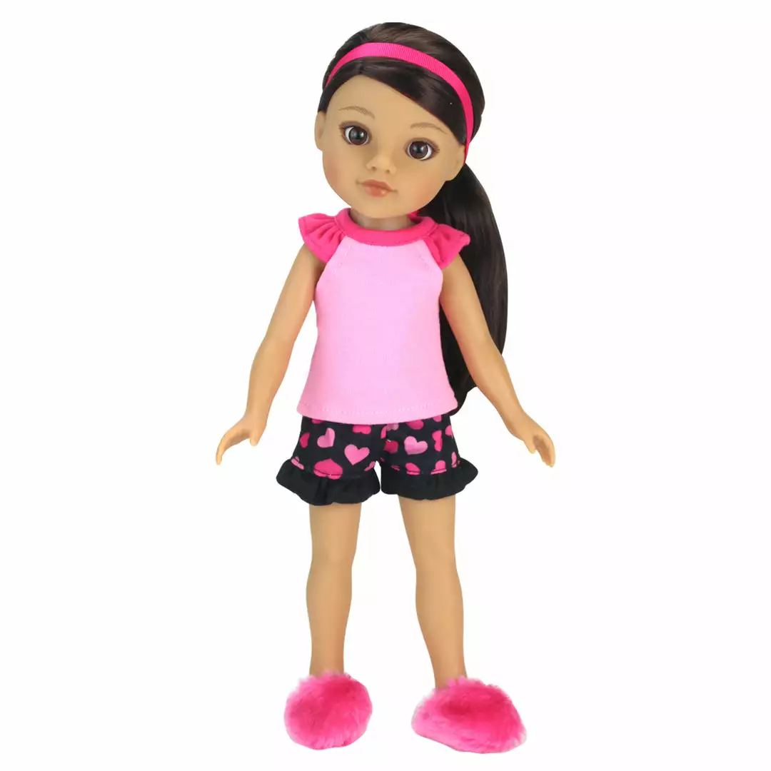 TeamsonUS Sophia's Pajama Set With Slippers For 14.5" Dolls, Pink/Black Kids 5 TeamsonUS Sophia's Pajama Set With Slippers For 14.5" Dolls, Pink/Black Kids
