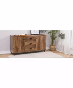 TeamsonUS Teamson Home Brooklyn Sideboard With Storage Plus Metal Legs And Handles, Brown