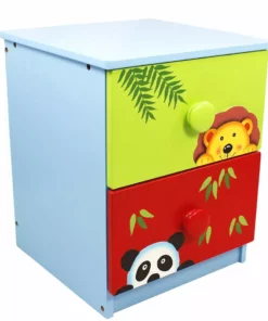 TeamsonUS Fantasy Fields Wooden Sunny Safari Painted Night Stand With 2 Drawers, Multicolor