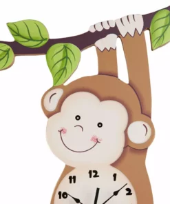 TeamsonUS Fantasy Fields Kids Wooden Sunny Safari Monkey Wall Clock, Brown