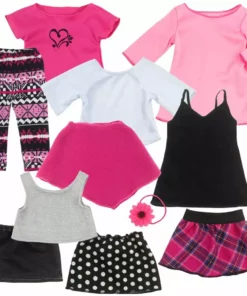 TeamsonUS Sophia's 11 Piece Spring Set For 18" Dolls, Pink/Black