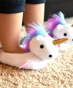 TeamsonUS Kids Sophia's Unicorn Slippers With Rainbow Hair For 18
