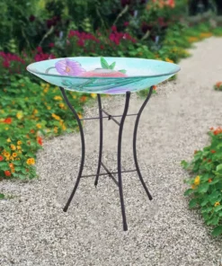 TeamsonUS Teamson Home 18" Hummingbird Glass Solar Bird Bath