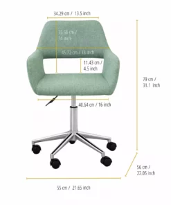 TeamsonUS Teamson Home Modern Fabric Office Chair With Adjustable Ergonomic Seat, Swivel Base, And Wheels, Mint/Chrome
