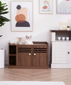 TeamsonUS Teamson Pets Robin Vented Wooden Cat Litter Box Enclosure Storage Bench, Mocha