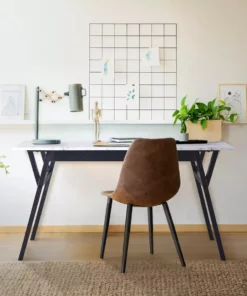 TeamsonUS Teamson Home Ashton Rectangular Marble-Look Dining Table With Wood Base, Marble/Black