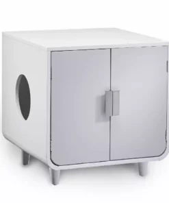 TeamsonUS Teamson Pets Dyad Wooden Cat Litter Box Enclosure And Side Table, Alpine White